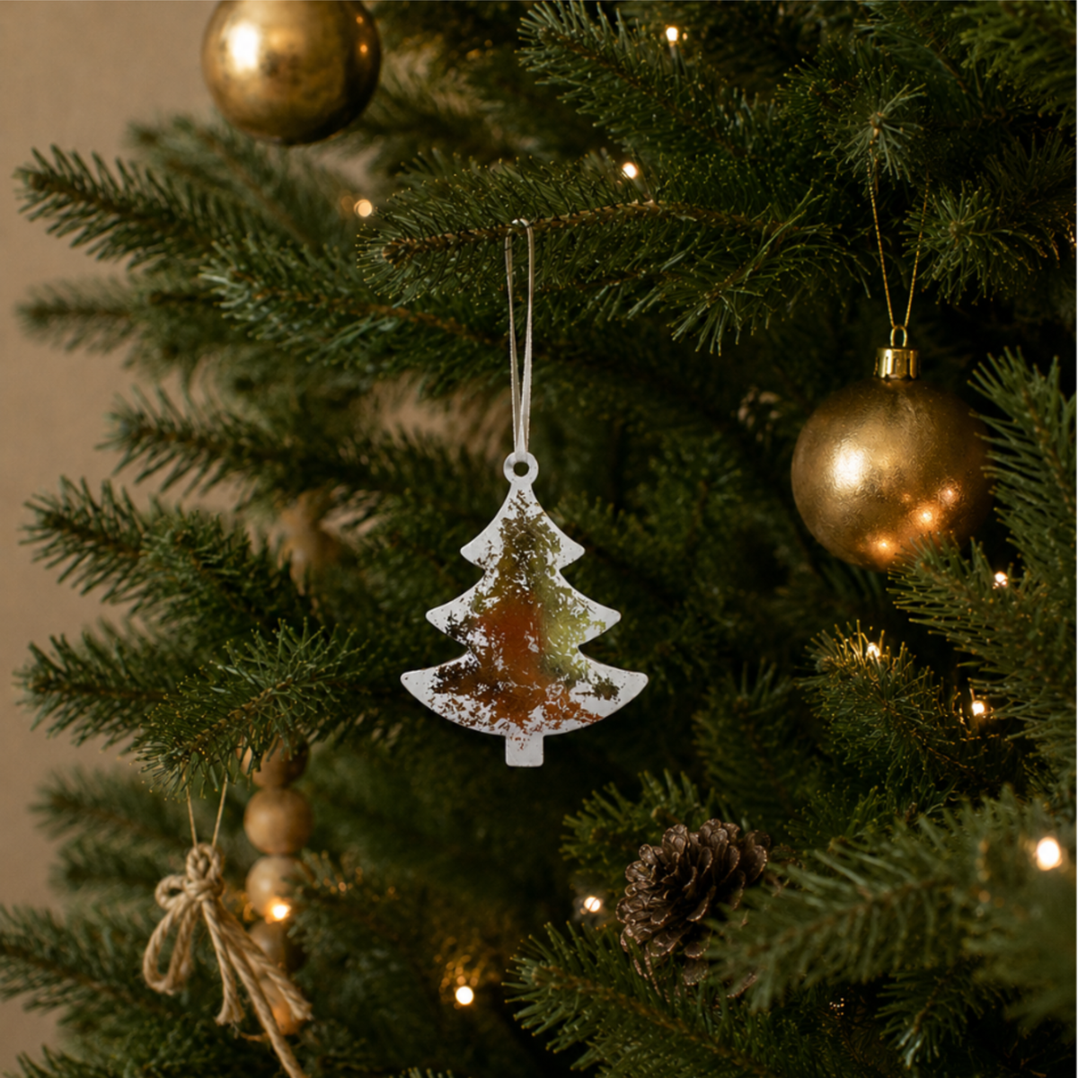 White Tree Christmas Decoration with Gold Foil