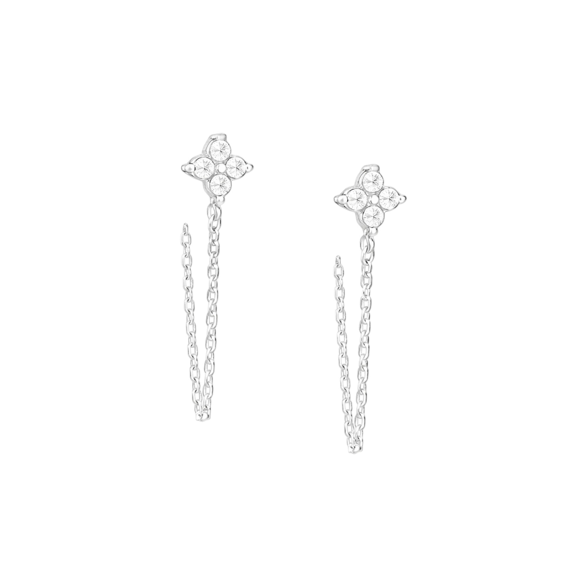 Beau SS041 Sterling silver star chain earrings with cubic zirconia diamonds