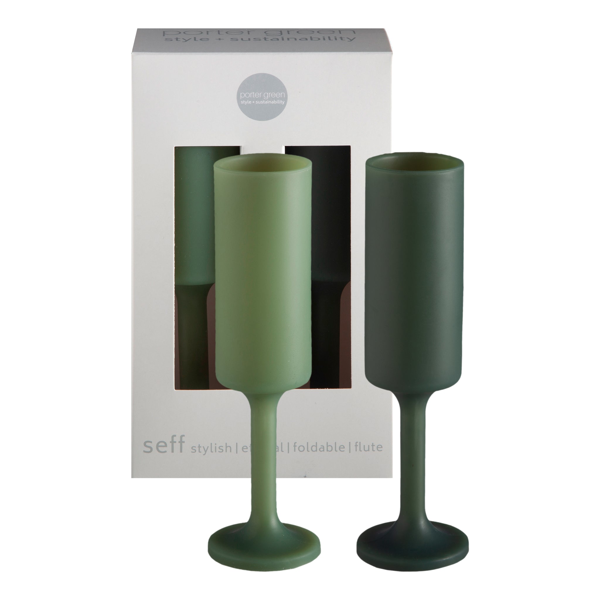 Porter Green  Sage + Olive Seff Silicone Unbreakable Champagne Flutes