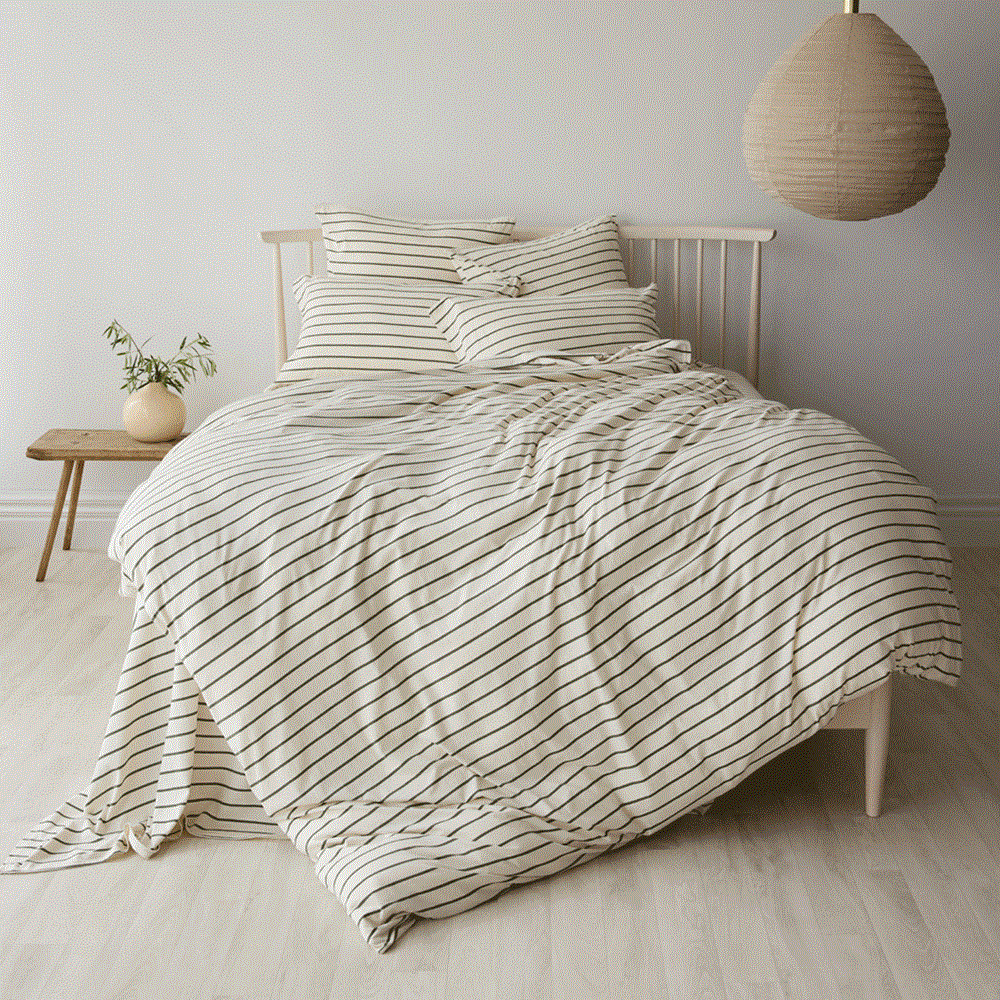 Cotton Jersey Duvet Cover - Avocado Stripe