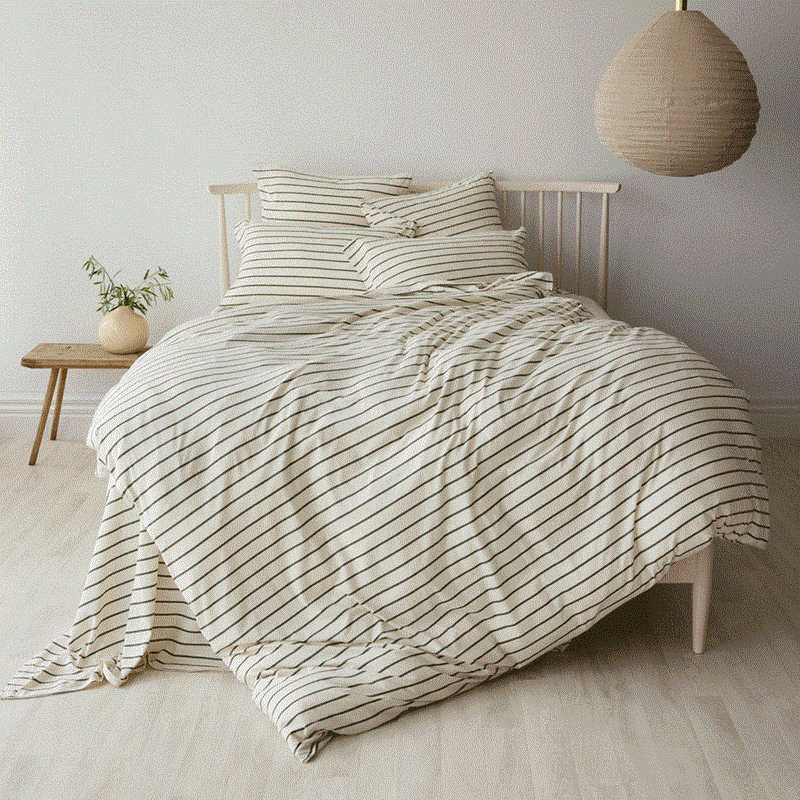 Cotton Jersey Duvet Cover - Avocado Stripe