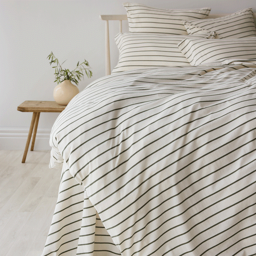 Cotton Jersey Duvet Cover - Avocado Stripe