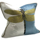 Cushion Cover - Dragonfly Hand Embroidered Blue/White/Gold