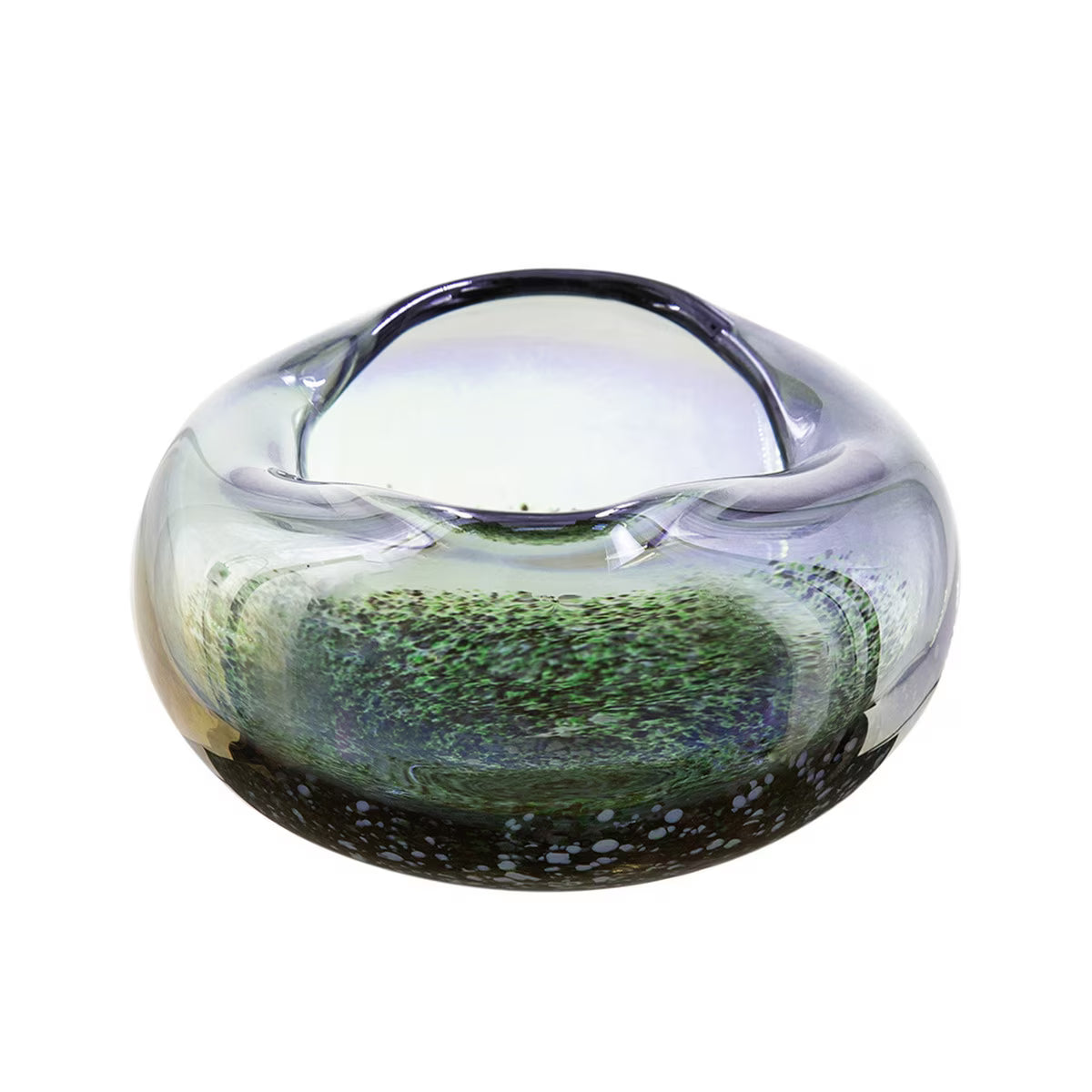 Handmade glass bowl vase with curved edge 21cm