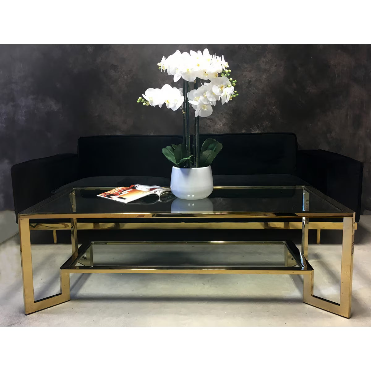 6 Spray White Orchid - Real Touch in White Pot - 67cm tall