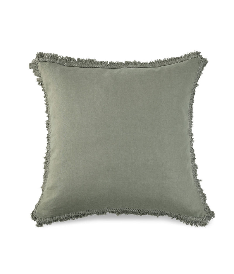 Laundered Linen Tassel Euro Set Olive