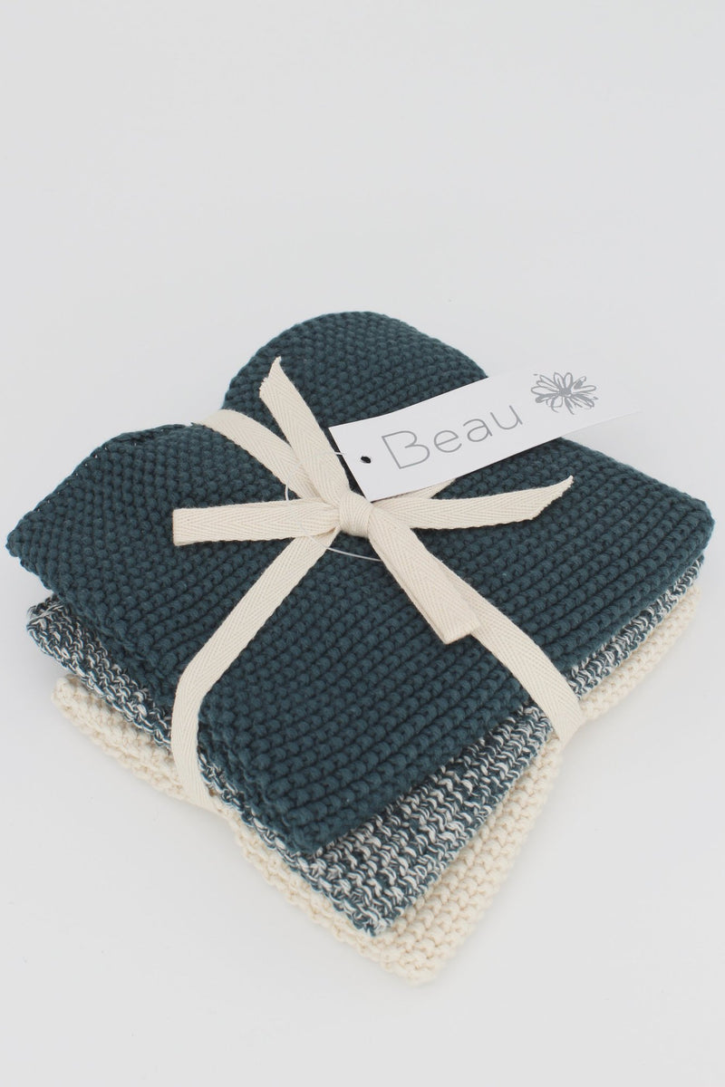 Beau Wash Cloths Set Of 3 - Teal Fleck