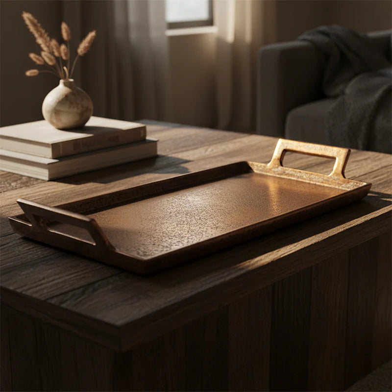 Thali Rectangular Platter Brass/Bronze - 44.5 x 20.8 x 5.2 cm