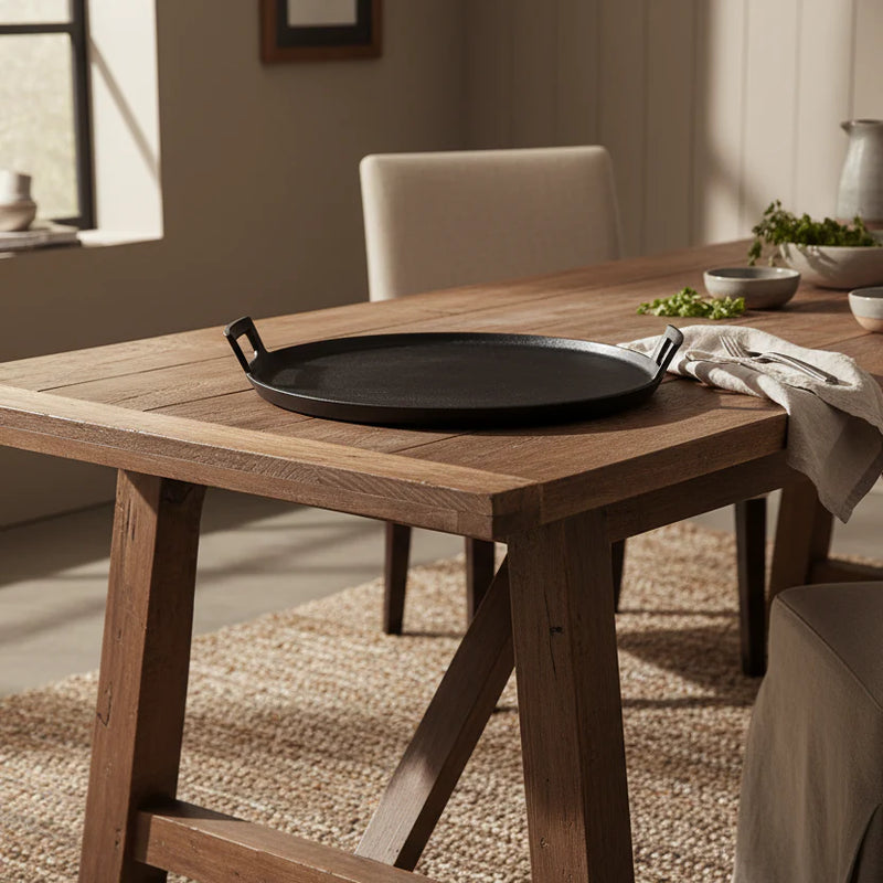 Thali Round Platter with Handles Black - 42cm x 5.4 cm Height