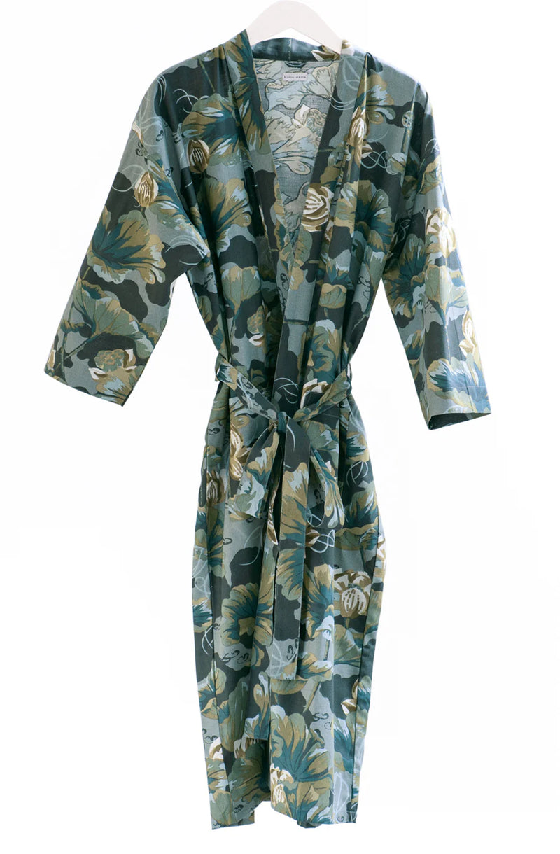 Bianca Lorenne Waterlily Ocean Housecoat - Soft Cotton Linen Blend