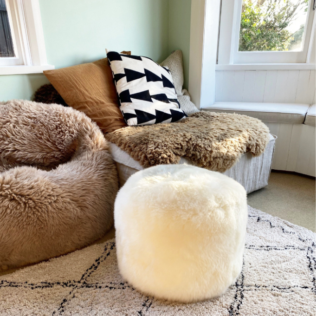 Sheepskin Ottoman - 2 options of height: 30cm or 50cm high