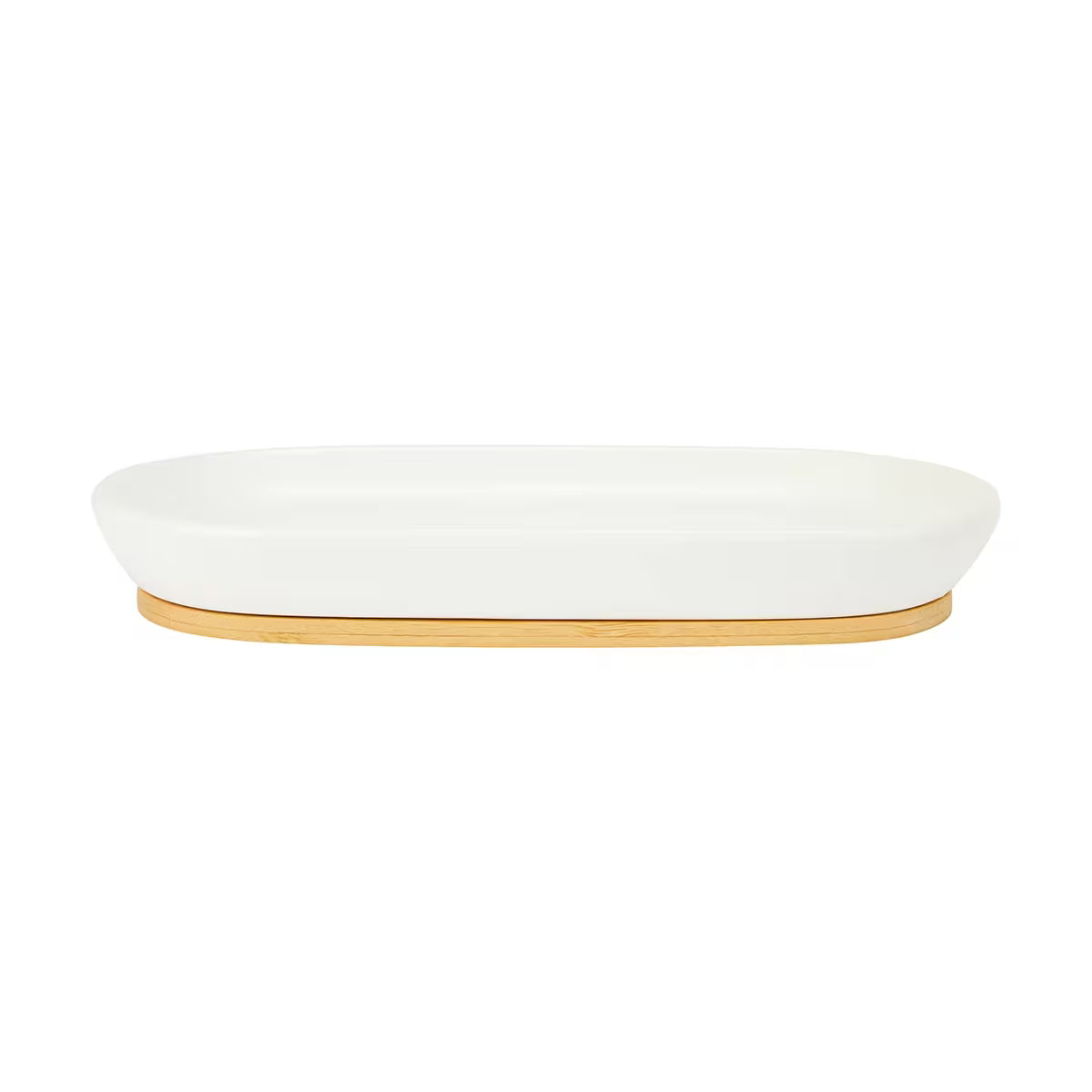 Frankly Cotton - Ceramic  White And Bamboo Tray