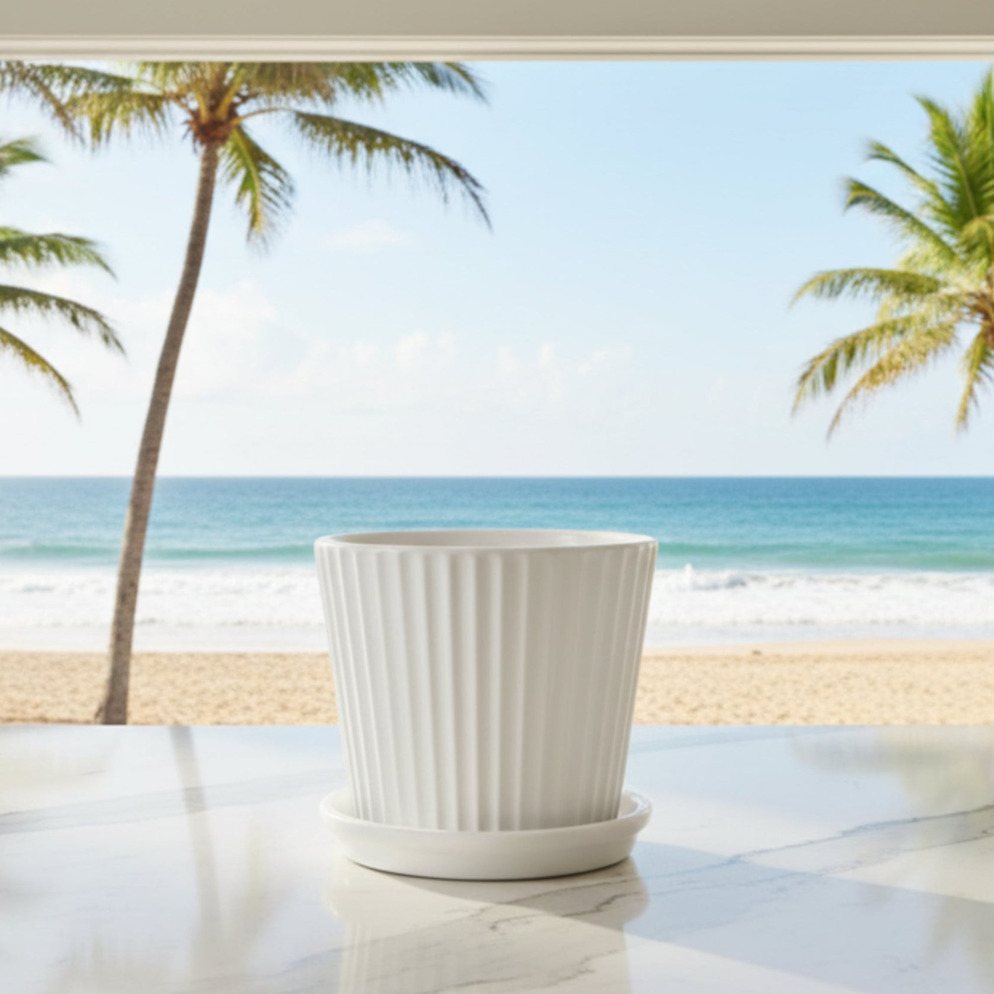 Frankly Cotton White Ribbed Ceramic Planter