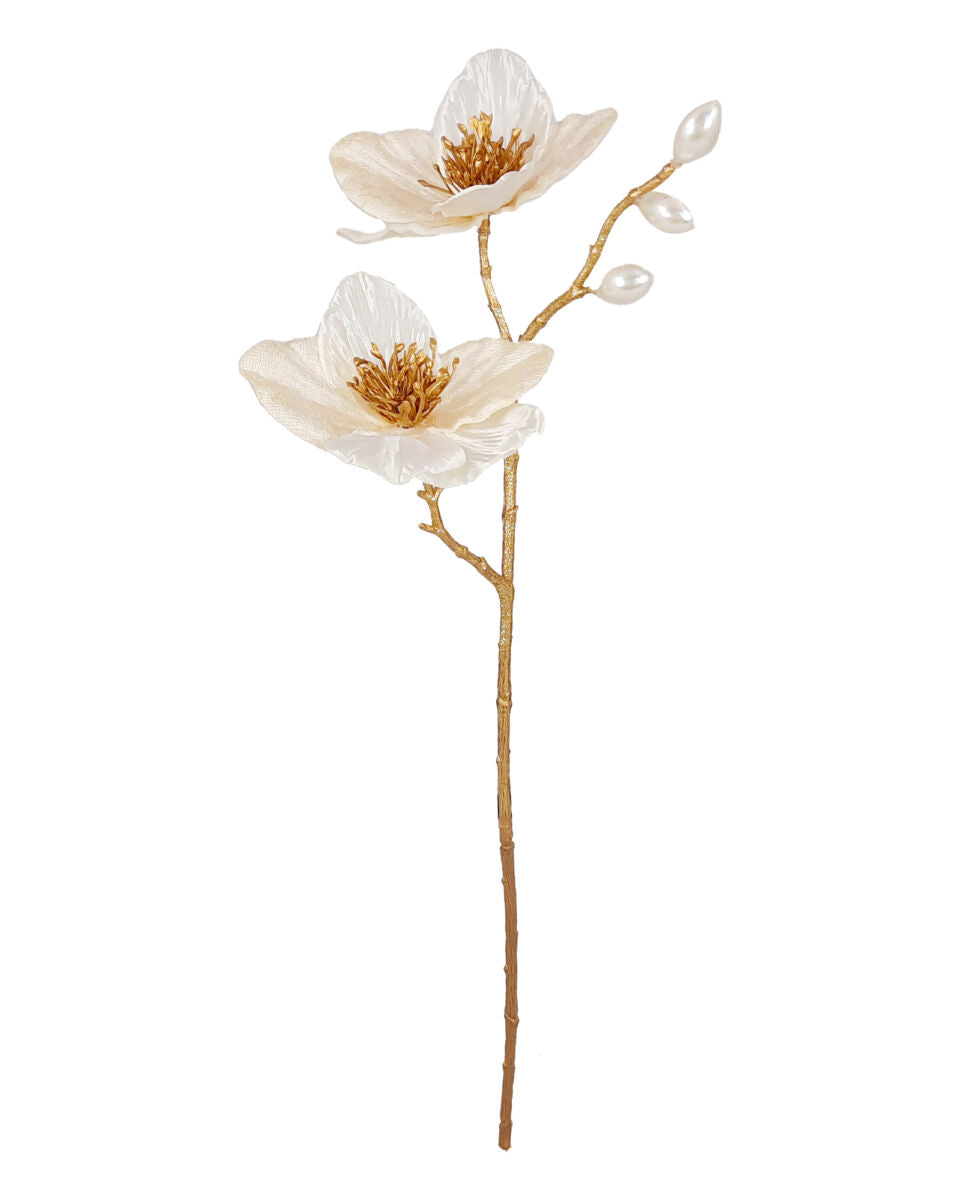 Christmas Rose Spray With Pearls – Cream