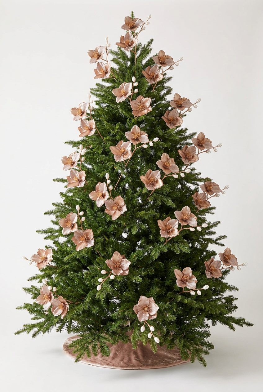 Christmas Rose Spray With Pearls – Taupe - Decoration Ornament
