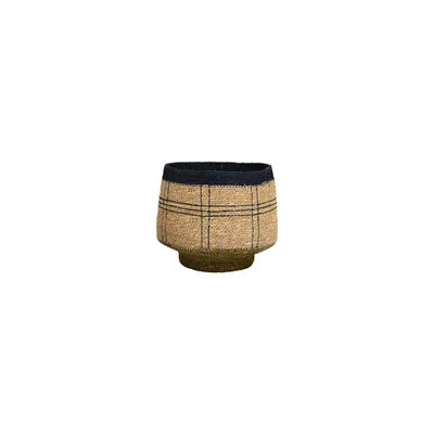 KINTU COLLECTION Aria Basket - Natural with Crossed Lines - 21cm Tall