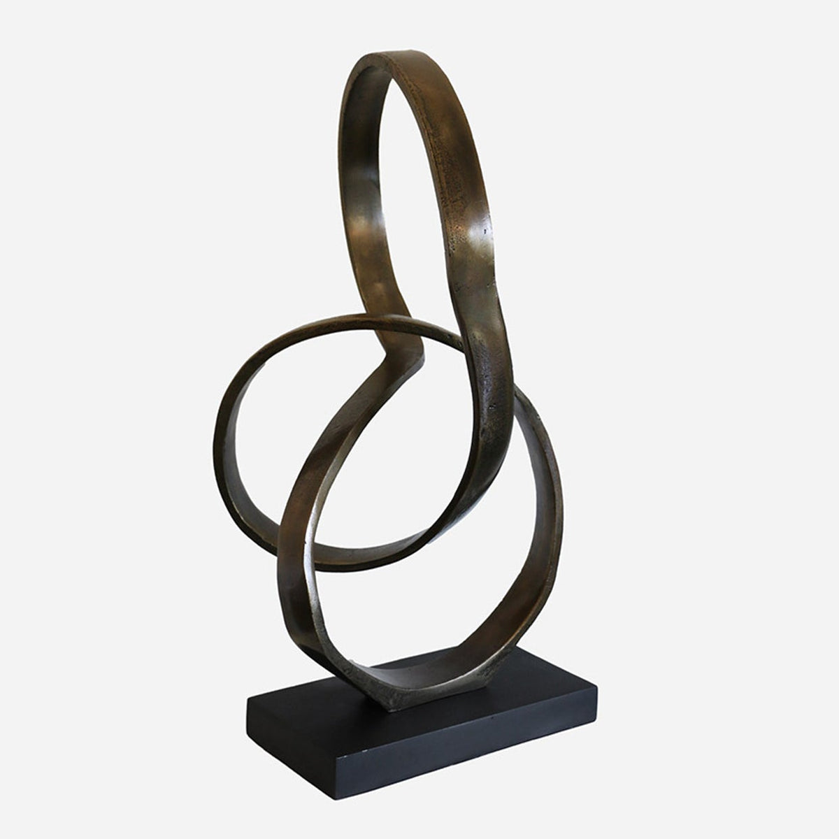 Infinity Sculpture in Antique Brass on Black Base