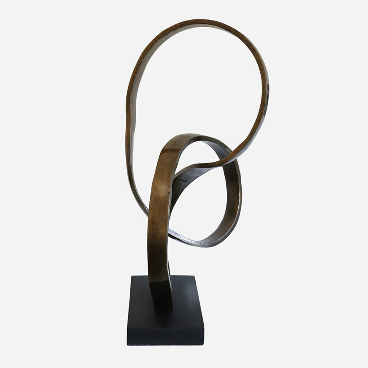 Infinity Sculpture in Antique Brass on Black Base