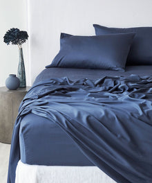Bamboo Cotton Flat Sheet - Navy
