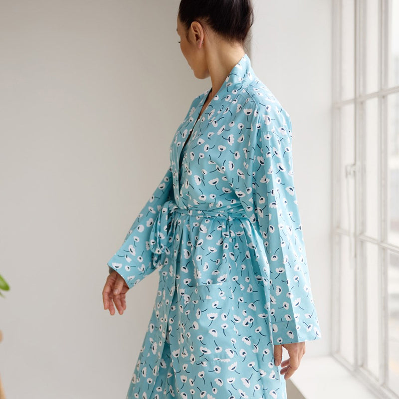 Bamboo Cotton Bathrobe - Mina Blue