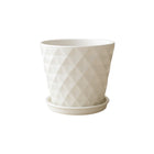 Frankly Cotton White Geometric Ceramic Plant Pot with Saucer