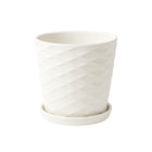 Frankly Cotton White Geometric Ceramic Plant Pot with Saucer