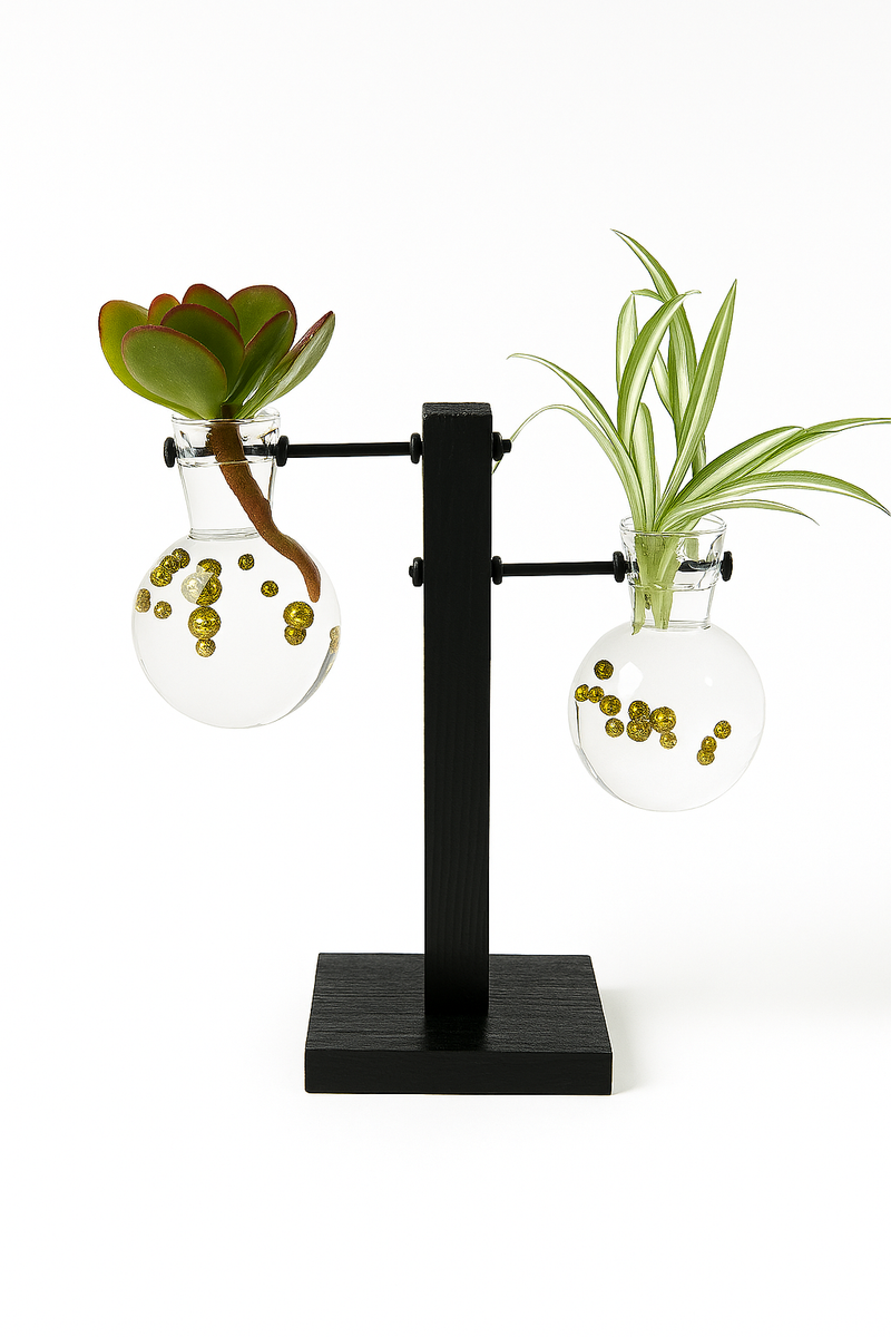 Frankly Cotton Double Glass Bulb On Wooden Stand
