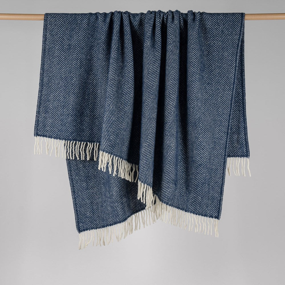 Fishbone NZ Wool Throw - Navy