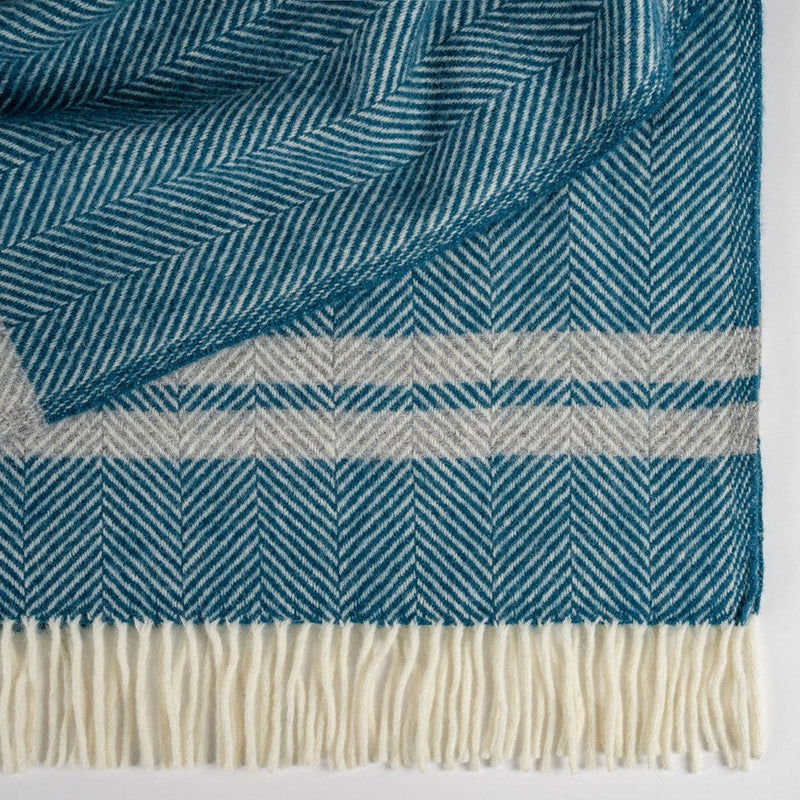 Fishbone NZ Wool Throw - Teal/Grey Stripe
