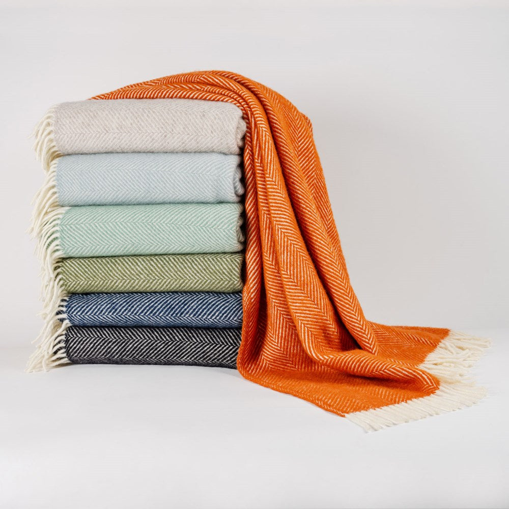 Fishbone NZ Wool Throw - Duck Egg