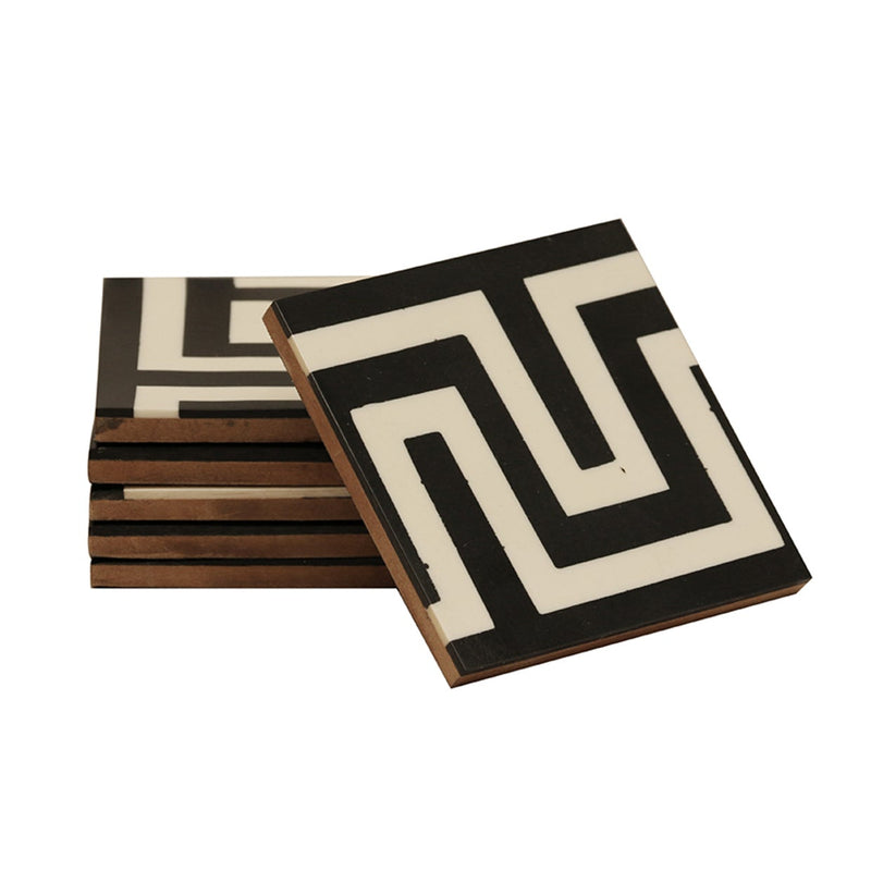 Black & White Maze Square Coaster Set of 6