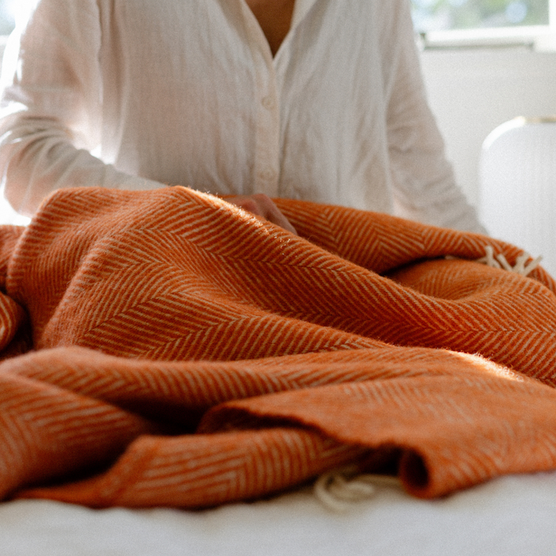 Fishbone NZ Wool Throw - Cinnamon