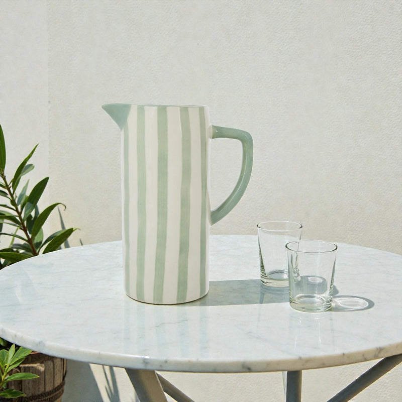 Emporium Hollis Ceramic Jug White & Green Stripe