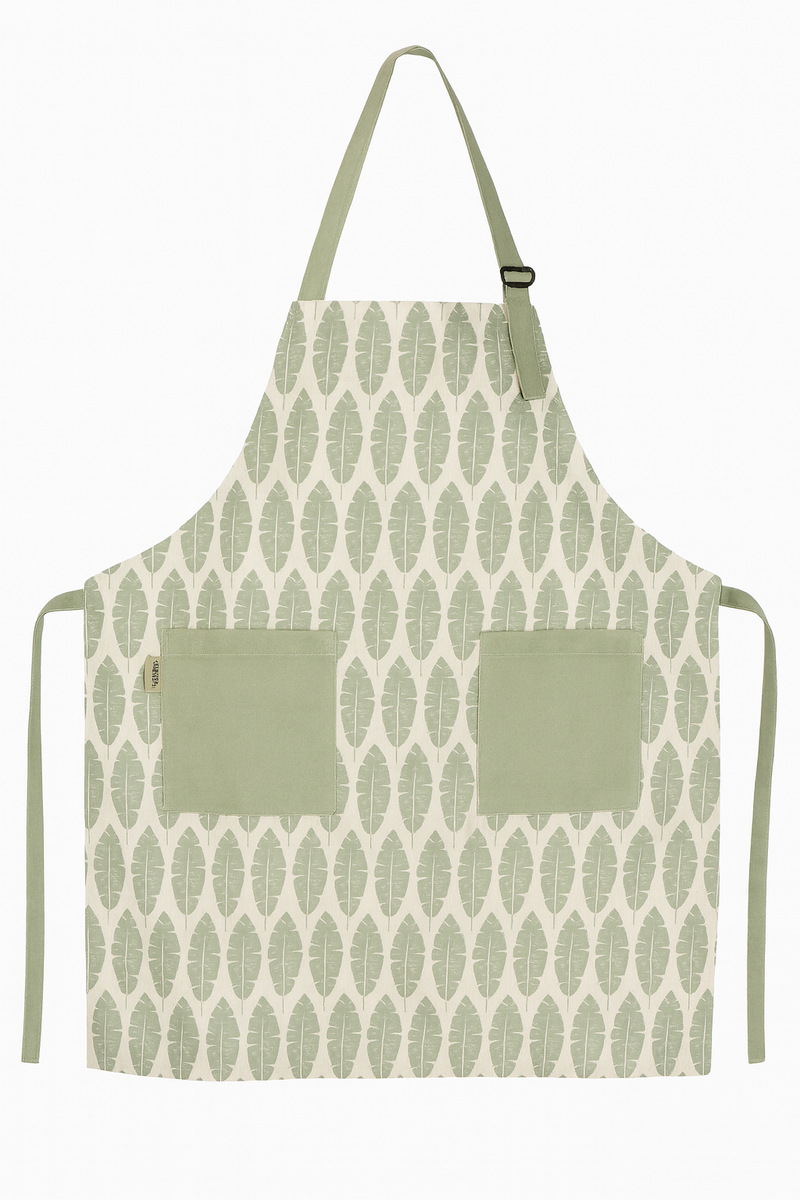 Frankly Cotton Classic Green and White Leaves Apron