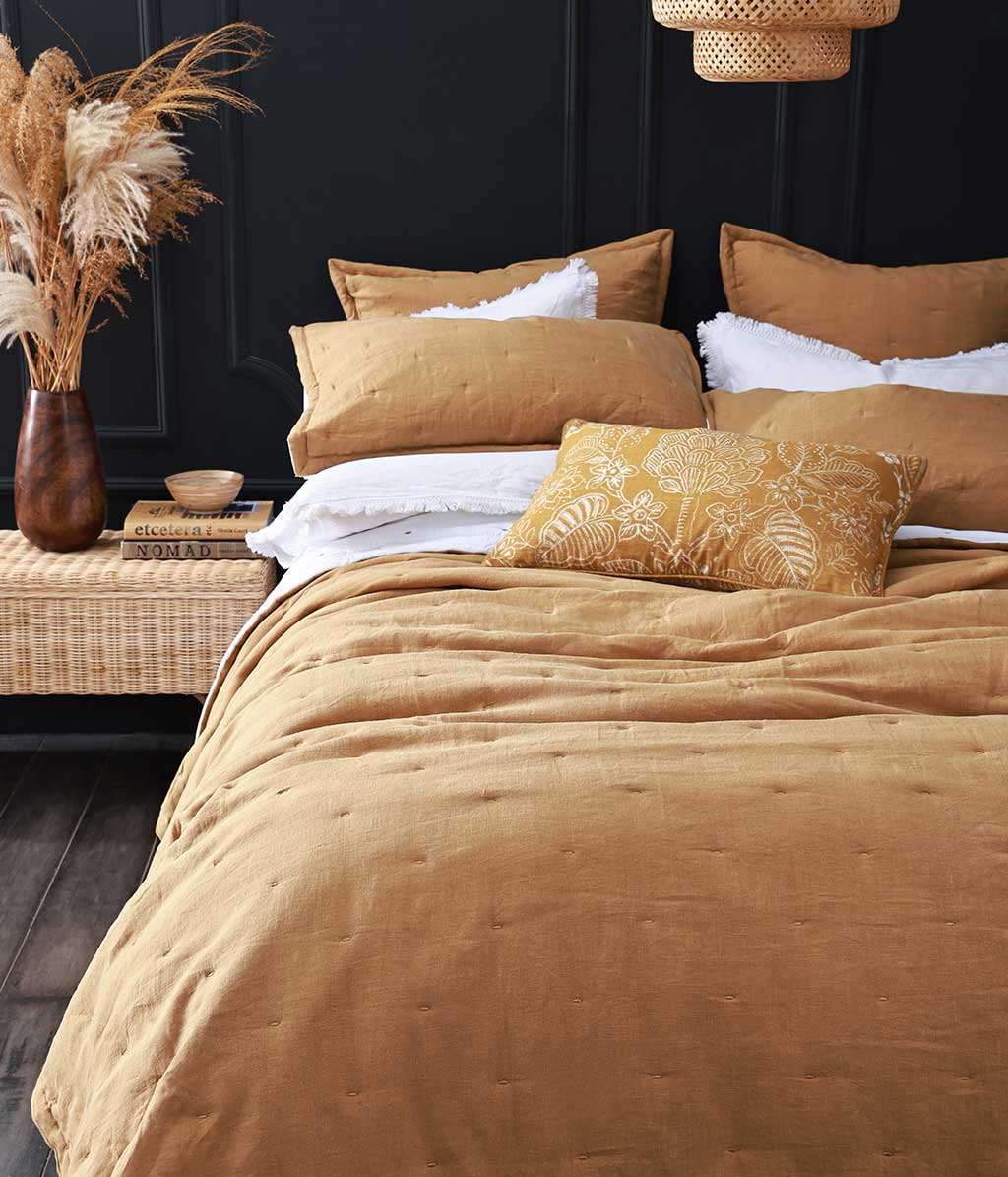 Laundered Linen Quilted Euro Set Cumin