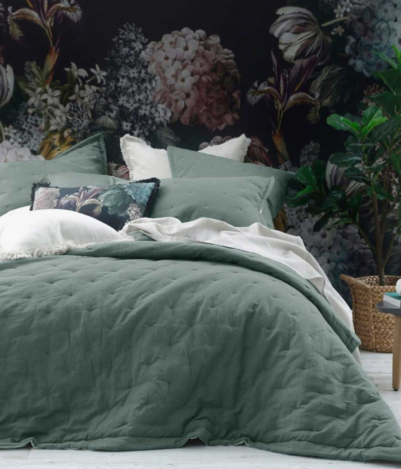 Laundered Linen Quilted Euro Set Pewter