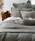 Laundered Linen Tassel Euro Set Olive