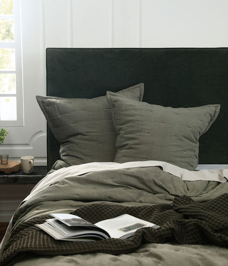 Laundered Linen Quilted Euro Set Pewter