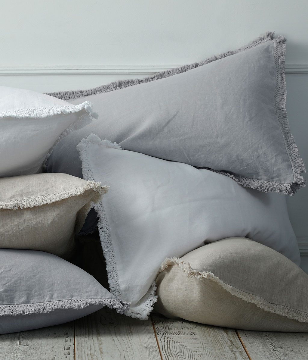 Laundered Linen Tassel Pillowcover Set - White