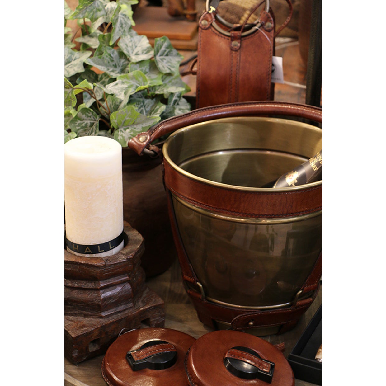 Riviera Brass Wine Cooler with Leather Handle