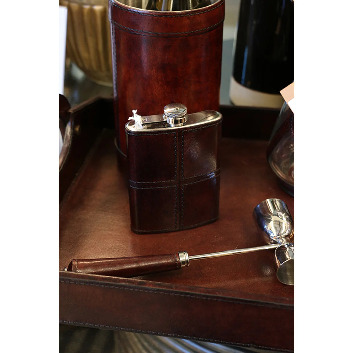 Leather Hip Flask - Dark Brown