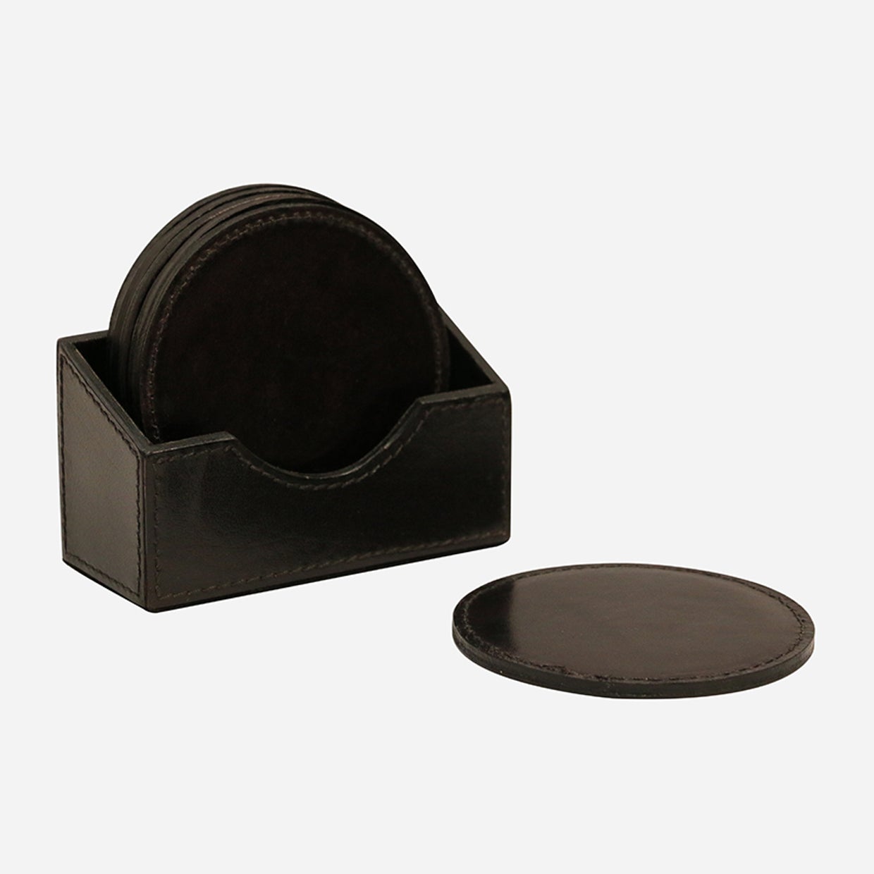 Black Leather Coaster Set of 6