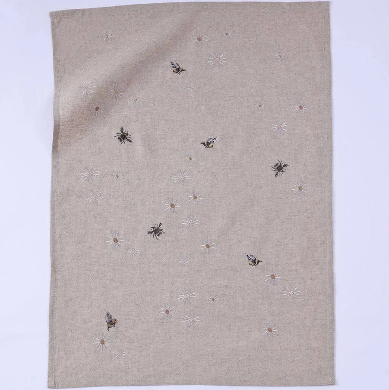MM Linen Daisy Bee Tea Towel - Linen Cotton Blend