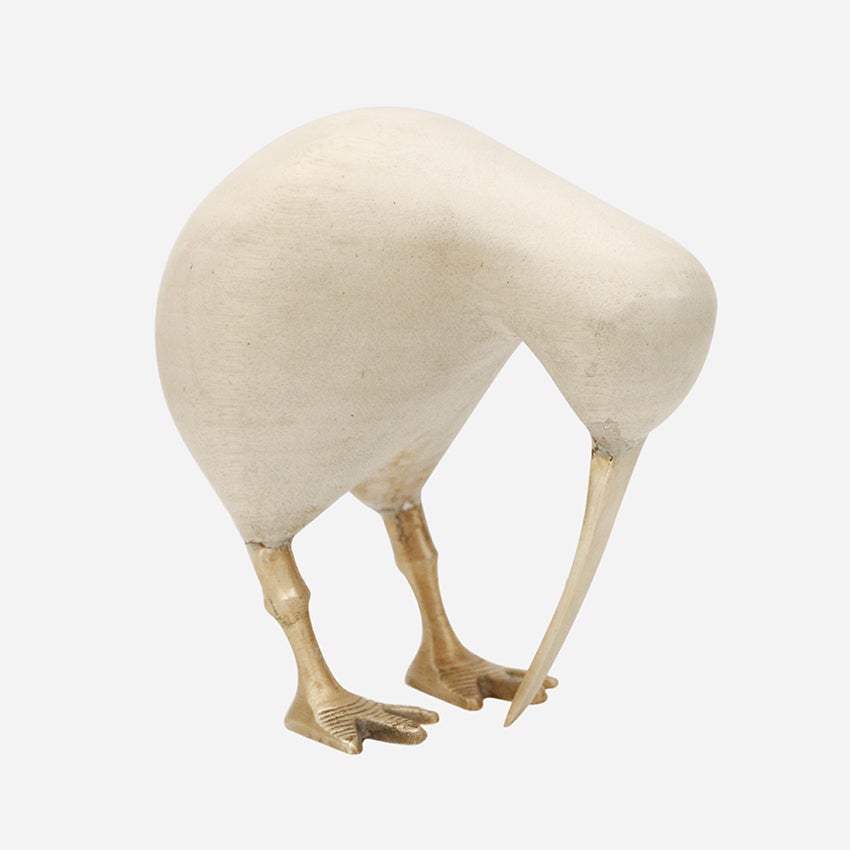 Wooden Whitewashed Kiwi with Brass Leg and Beak