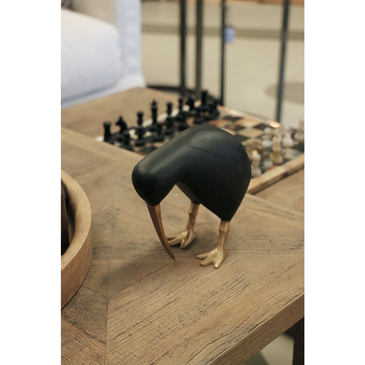 Wooden Black Kiwi with Brass Legs and Beak