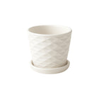 Frankly Cotton Small White Geometric Ceramic Plant Pot with Saucer
