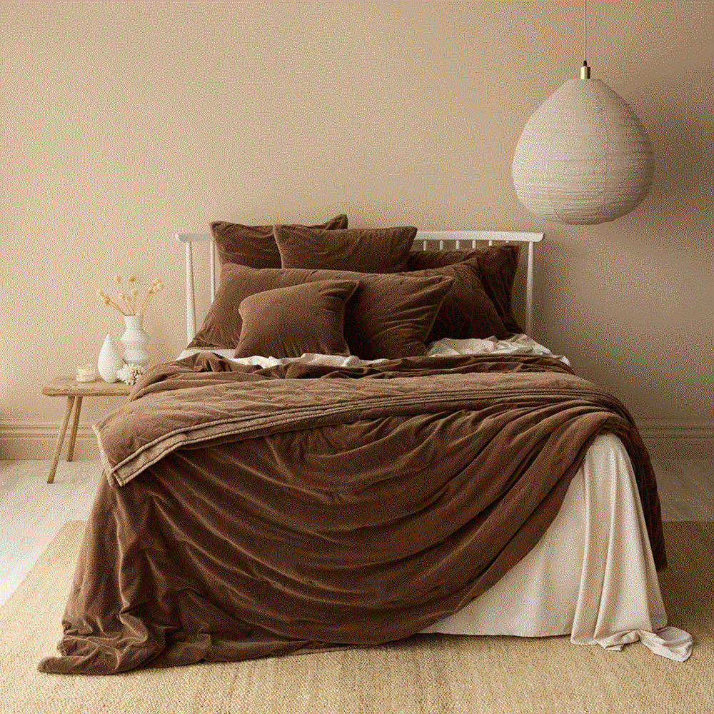Venus Cotton Velvet Euro Pillowcase - Cafe