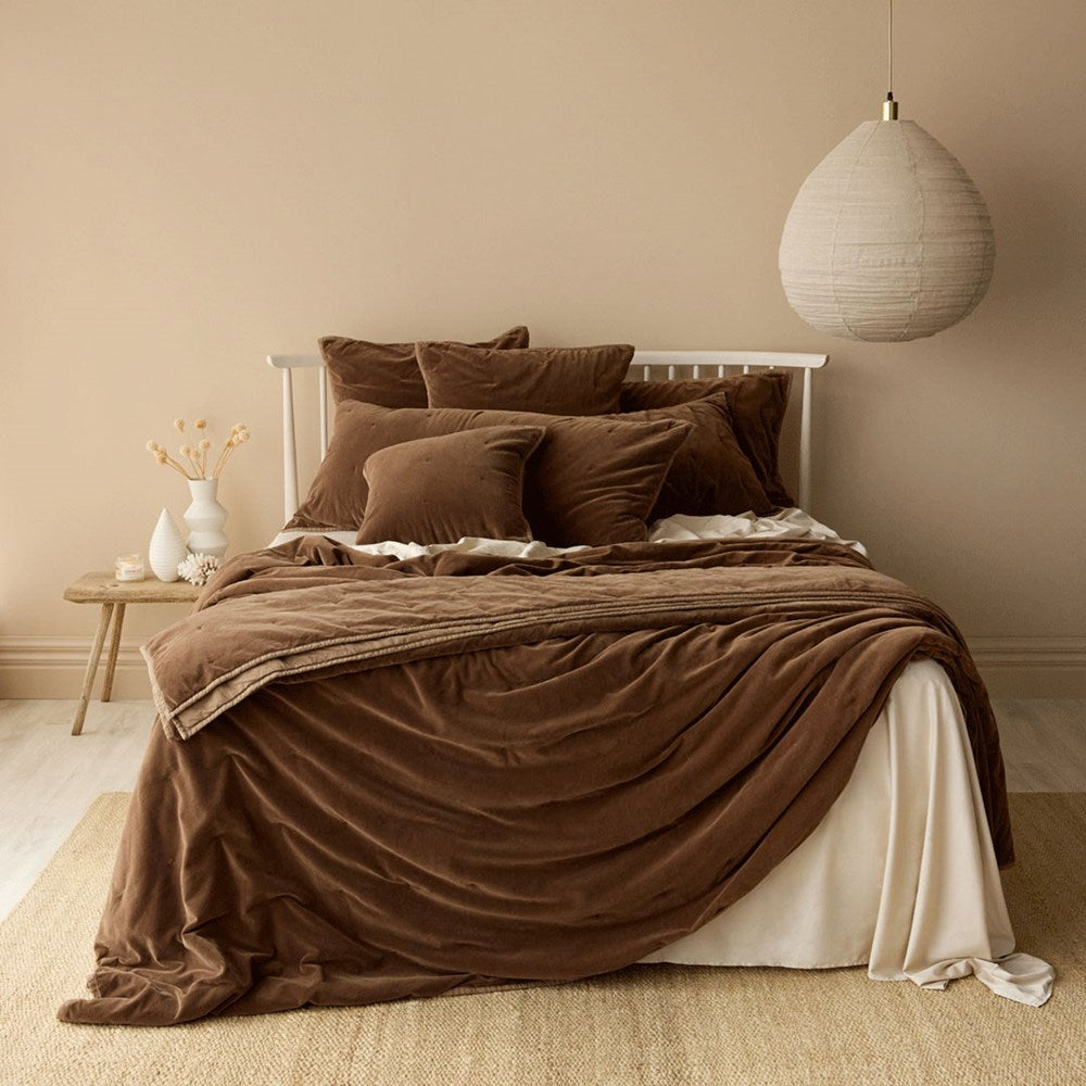 Venus Cotton Velvet Quilted Coverlet - Cafe