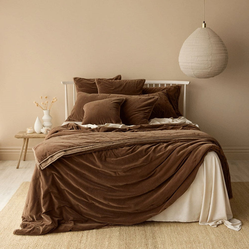 Venus Cotton Velvet Quilted Coverlet - Cafe