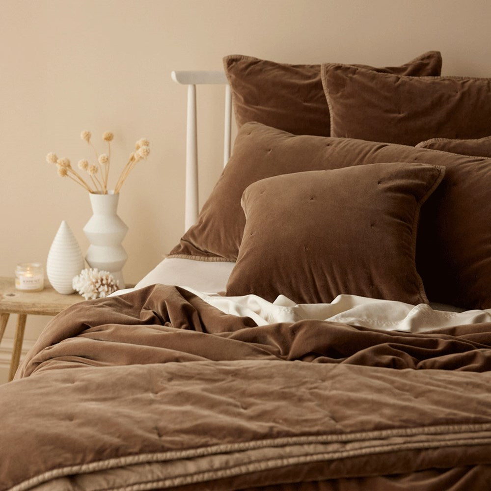 Venus Cotton Velvet Quilted Coverlet - Cafe